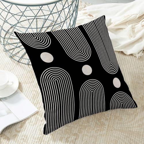 Boho Mid Century Pillow Covers 16x16 Inch Set of 2, Abstract Simple Black and White Decorative Throw Pillowcase Boho Modern Outdoor Farmhouse Cushion Cover for Sofa Couch Bed Living Room Decor - color: Boho19, size: 16" x 16" (Pack of 2)