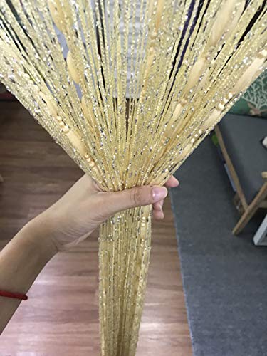 Door String Curtain Flat Silver Ribbon Thread with Shaggy Tassel Room Divider, 39’’x79’’ (Beige-style2) - color: Beige-style2