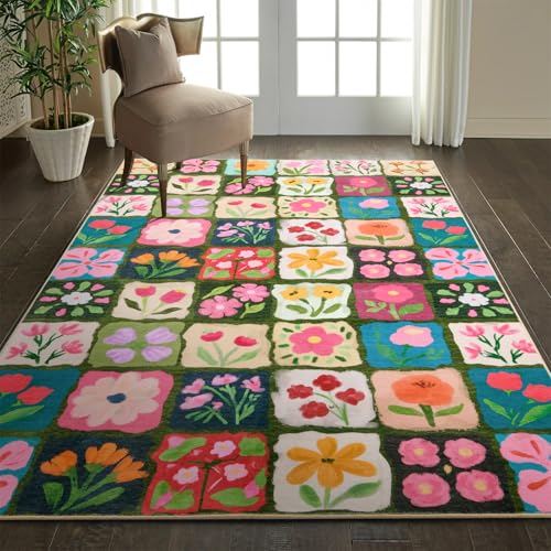 Vintage Floral Entryway Rugs Non Slip, Thin Spring Country Colorful Flowers Botanical Indoor Carpet Washable, Cute Boho Aesthetic 3x5 Small Area Rugs for Kitchen Bedroom Dorm Bathroom - color: Multicolored, size: 3'x5'
