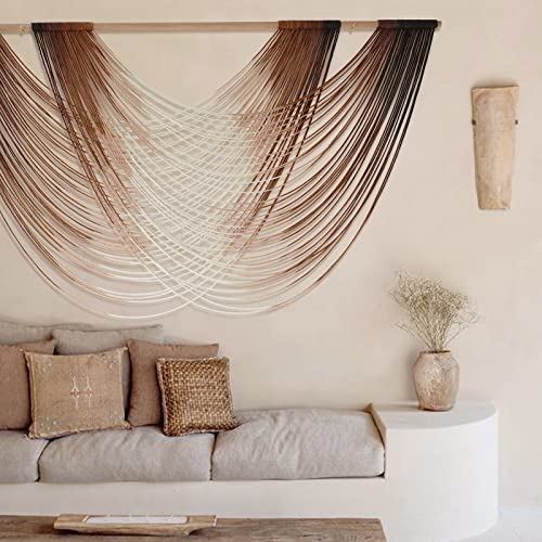 Flber Macrame Wall Hanging Dip Dye Brown Boho Wall Decor Yarn Tapestry Modern Living Room Bedroom Home Wall Decor 57" W x 35" L - color: Brown