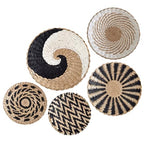 5-Pack Hanging Rattan Woven Wall Basket Decor Set 7.9 9.8 11.8 Inch - Rustic Wall Art Key Tray for Living Room Bedroom Kitchen
