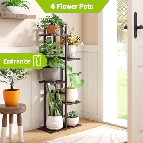 BMOSU Bamboo Plant Stand for Indoor Outdoor Plants Corner Tall Plant Shelf 6 Potted Holder Shelf Plant Rack Holder Display Rack(Brown) - color: Brown