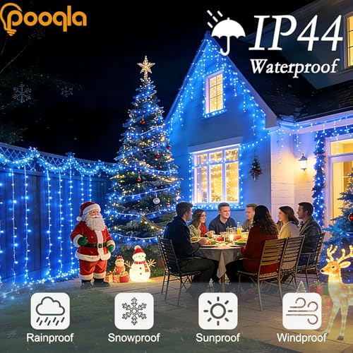 Pooqla 200 LED String Lights Indoor Outdoor, 66 ft Blue Christmas Lights Plug in with Timer, Connectable 8 Modes Waterproof Clear Wire Twinkle Fairy Lights for Halloween Xmas Tree Yard Decor - color: Blue, size: 200LED
