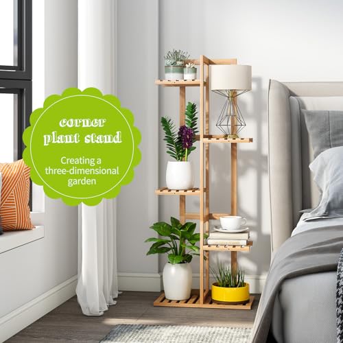 BMOSU Bamboo Plant Stand for Indoor Outdoor Plants Corner Tall Plant Shelf 6 Potted Holder Shelf Plant Rack Holder Display Rack(Natural) - color: Natural