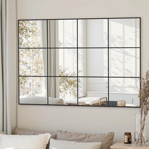 Suidia Wall Mirror, 36" x 48" Window Decorative Mirrors, Metal Framed Wall Decor Wall-Mounted Mirrors for Bedroom, Living Room, Entryway, Black - color: Black, size: 48"L x 36"W