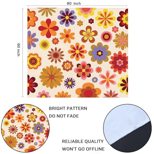 TOMPOP Tapestry 1960 Vintage Flowers 60S 70S Orange Hippie Home Decor Wall Hanging for Living Room Bedroom Dorm 60x80 Inches - size: 80"L x 60"W