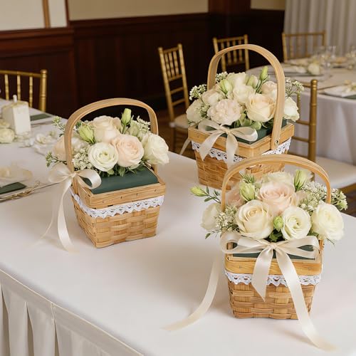 6 Set Woven Flower Basket Planter Boxes with Handles & Removable Floral Foam Flower Boxes for Arrangements Square Rattan Baskets with Waterproof Lining for Centerpiece Home Wedding Garden Decor - color: Natural