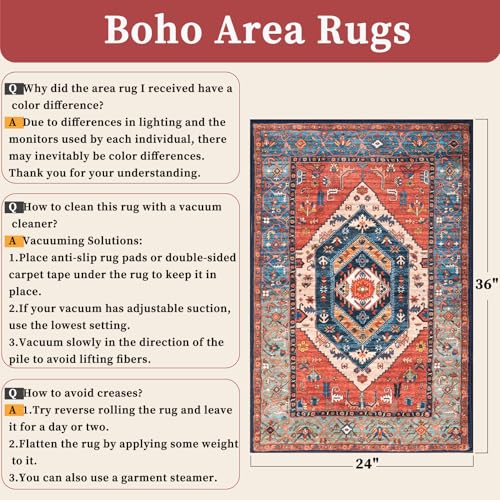 SERISSA Boho Rugs for Entryway, 2x3 Rust Entryway Rug Non-Slip Washable Small Area Rug, Ultra Soft Oriental Vintage Low-Pile Indoor Door Mat Floor Carpet for Entrance Bedroom Kitchen Bathroom - color: Rust/Multi, size: 2' x 3' (Rectangular)