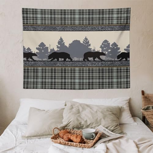 ZhiRain Rustic Bear Tapestry Wall Hanging Retro Cabin Country Vintage Tribal Aztec Abstract Geometric Tapestries Home Decor for Living Room Bedroom Farmhouse Apartment Dorm 30"x40" - color: Cabin-25, size: 30"L x 40"W