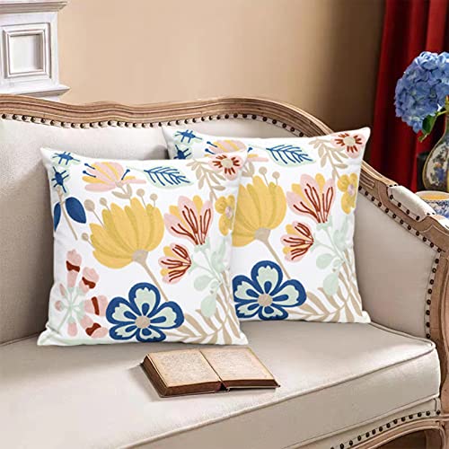 Pack of 2 Embroidered Decorative Throw Pillow Cover 18x18 Inch Farmhouse Floral Pillowcase for Living Room Sofa Bed (Floral) - color: Floral
