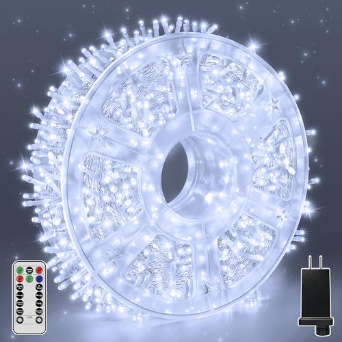 Guhope Christmas Lights 600LED 98FT, Waterproof Outdoor String Lights with Remote and Timer, 8 Modes Dimmable Fairy Lights for Indoor Outdoor Wedding Party Holiday Decorations (Cool White) - color: Cool White, size: 600 LED