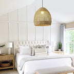 Rattan Pendant Light 13.77" Rustic Hand-Woven Wicker Hanging Light 1-Light Water Plants Rattan Chandelier for Dining Living Bedroom Kitchen Farmhouse - color: Natural Oval Rattan, size: 13.77" 1-Light