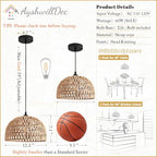 2 Pack Hemp Rope Woven Pendant Light Woven Light Fixture Boho Chandelier Light Fixture Wicker Pendant Lights Rattan Dome Wicker Chandelier for Dining Room Kitchen Island (Bulb Incl. - color: 12.2" Natural 2-Pack