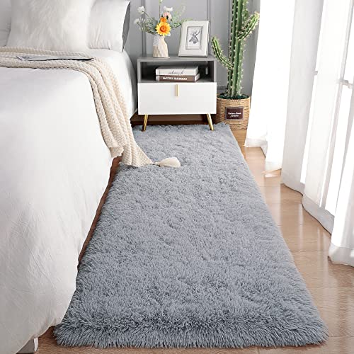 Chicrug Soft Runner Rug for Bedroom Living Room Plush Fluffy Rug 2x3 Feet, Shag Furry Runner Carpet Non Shedding for Nursery Children Kids Girls Room Home Decorative, Gery - color: Grey, size: 2' x 3' (Runner)