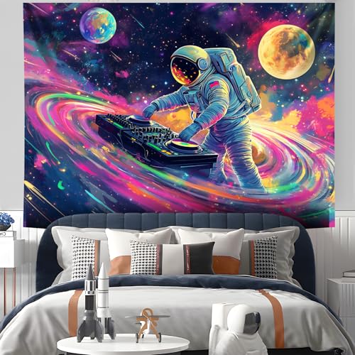 NYZE Astronaut Space Tapestry for Bedroom, Glow in the Dark Room Decor Wall Tapestries, Cool Galaxy Planet Wall Hanging, Wall Hanging for Men Guys Gamer Room Dorm Living Room 90x70 in - color: Astronaut F, size: 90"L x 70"W