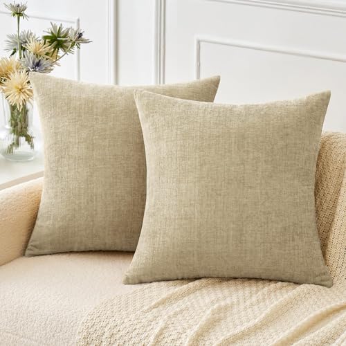 MIULEE Pack of 2 Beige Throw Pillow Covers 16x16 Inch Soft Chenille Pillow Covers for Sofa Living Room Spring Home Decor Couch Solid Dyed Cases - color: Beige, size: 16" x 16" (Pack of 2)