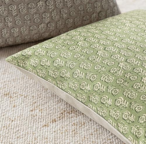 Foindtower Set of 2 Decorative Vintage Floral Print Throw Pillow Covers Neutral Modern Farmhouse Cushion Covers Boho Home Decor for Sofa Chair Couch Bedroom Living Room Outdoor,18×18 Inch,Lime Green - color: Lime Green, size: 18" x 18" (Pack of 2)