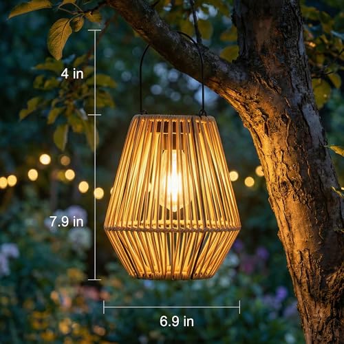 Solar Lantern,ZUIAOYIBOU Solar Outdoor Lanterns Hanging Solar Light Outdoor Waterproof Boho Gazebo Decor Table Lamps for Outside Patio Porch Tree Decorations Mothers Day Gift for Grandma 1 Pack - style: Wicker Lanterns 1 Pack