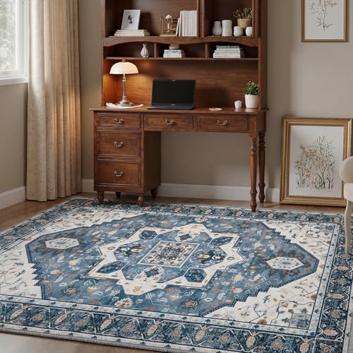 MINIDEAR 2x3 Area Rugs for Entryway Kitchen, Washable Rug Small Accent Rugs for Bedroom Non Slip Vintage Rug Thin Carpet Mat for Home, Blue - color: 02blue, size: 2' x 3' (Rectangular)