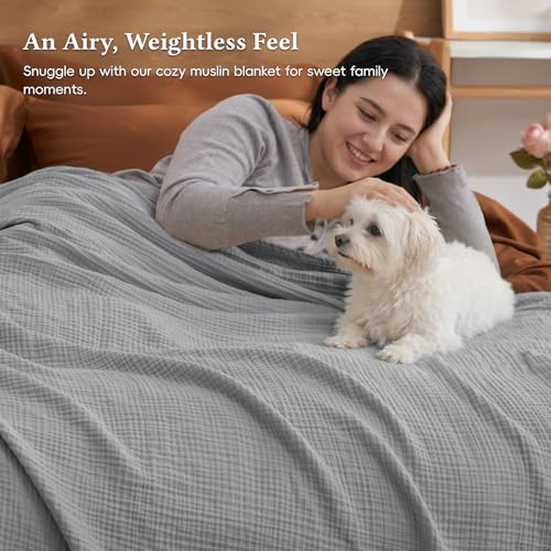 David's Home 100% Cotton Muslin Blanket Twin Size for College Dorm, 4-Layer Soft Breathable Lightweight Cozy Throw Guaze for Hot Sleepers, 3D Bubble Room Decor for Bed, Giftable, Dark Grey, 66"x90" - color: Dark Grey, size: Twin(66*90")