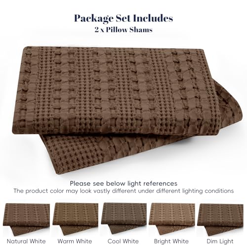 PHF 100% Cotton Waffle Pillow Shams Standard Size, 2 Pack 20" x 26" Soft Skin-Friendly Pillowcases, No Filling, Aesthetic Woven and Breathable Waffle Weave Pillow Case Covers for Bed, Chocolate - color: Chocolate, size: 26" x 20" (Pack of 2)