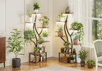 PRAISUN 51.3 Inch Plant Stand with Grow Light, 6 Tiered Indoor Plant Shelf with Larger Flower Holder, Pine-Shaped Stand, 3 Light Modes, Open Base, Corner Plant Rack for Living Room, Rustic Brown