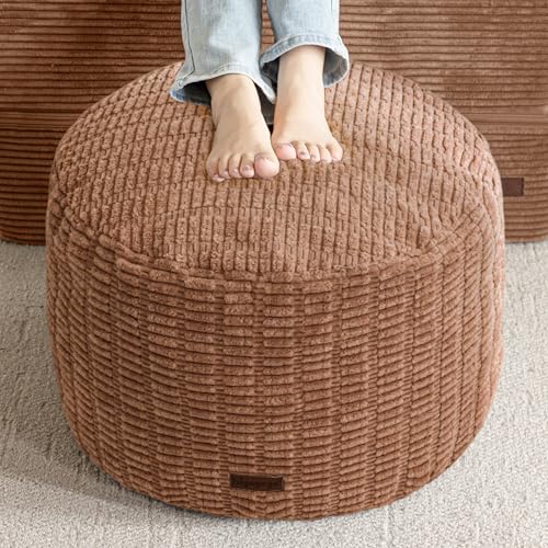 HIGOGOGO Pouf Ottoman Stuffed Round Modern Foam Filled Foot Rest Poufs for Living Room Chair Decorative 26 X 18 Inches Boho Relax Stool for Wedding Christmas Party, Brown - color: Brown, size: 26"D x 26"W x 18"H