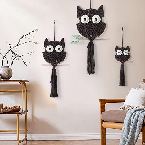 MVSUTA Owl Chocolate Cotton Handmade Macrame Wall Hanging Tapestry Home Decor Art and Craft Wonderful Decoration Woven Boho Ornament for Office Bedroom Apartment Living Nursery Gallery,3pcs set:1pc L - color: Chocolate, size: 3pcs set:1pc L & 1pc M & 1pc