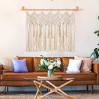 Osunnus Macrame Wall Hanging Macrame Valance Curtain for Window Doorway 40" x 30" Boho Macrame Wall Tapestry Decor with Tassel, 2 Panels