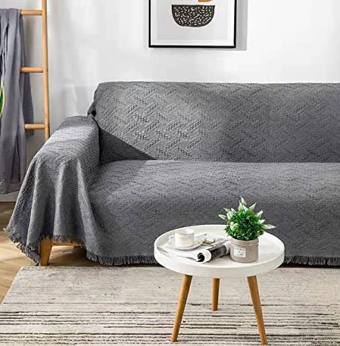 AIVIA Loveseat Cover Sheet Blanket, Cotton Woven Anti Slip Throw Cushion Covers for 2 Seater Couches with Armrest, Living Room Love-Seat Furniture Decor Slipcovers Protector for Dogs Cats - color: Dark Gray, size: 71” x 102”