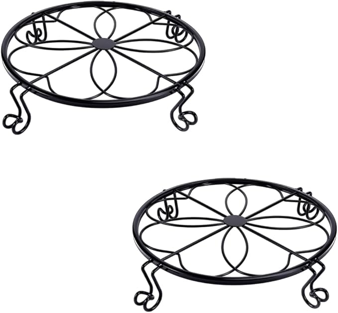1/2/4 Pack 10/12 Inch Heavy Duty Iron Plant Stands - Rustproof Metal Flower Pot Holder for Indoor Outdoor Use, Round Wrought Iron Planter Stand for Corner Gardening, Patio, Balcony Decor- Black (12IN2PCS)