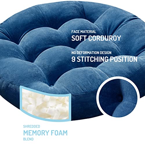 Floor Cushion Pillow Set of 2, Round Large Pillows Seating for Adults, Tufted Corduroy Cushions for Living Room Tatami, Navy Blue, 22 Inch - color: Round | Navy | 2 Pack, size: 2 Pack