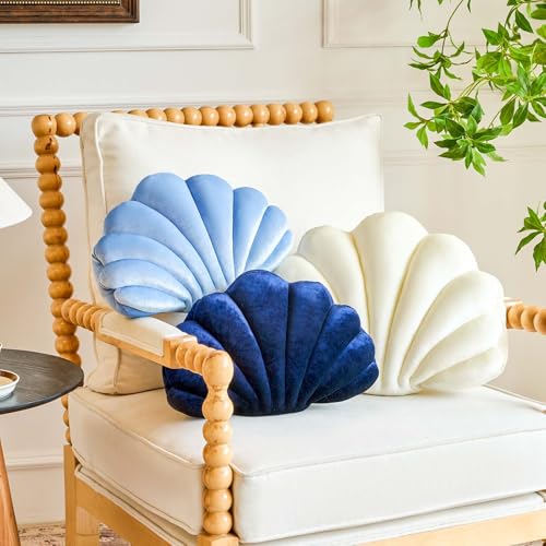 Lfsaaj Dusty Blue Seashell Throw Pillows, Shell Shaped Throw Pillows, 18 Inch Soft Velvet Home Decorative Pillow Plush Cushion for Bed Couch Living Sofa Room Decor Accent Throw Pillow - color: Velvet-dusty Blue, size: Large-18Inch