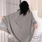 LYHome Merino Wool Blanket - Warm Throw for Cold Weather, Warmest Travel Outdoor Camping Blankets, Picnic Army and Military Throws, Comforter Soft & Cozy (55" x 79" Grey with Blue and White Stripes) - color: Grey With Blue and White Stripes
