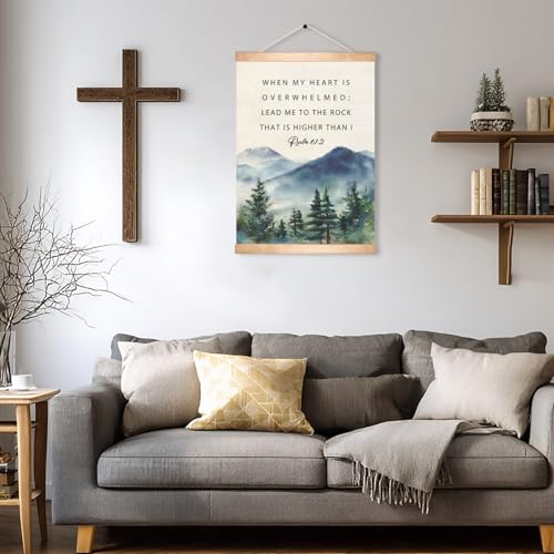 Inspirational Christian Bible Verse Wall Art Decor,Christ Motivation Wall Art Framed Decor,Psalm 61:2 Mountain Landscap Canvas Poster for Bedroom Living Room Office 14x18.5inch - color: Green-Psalm 61:2