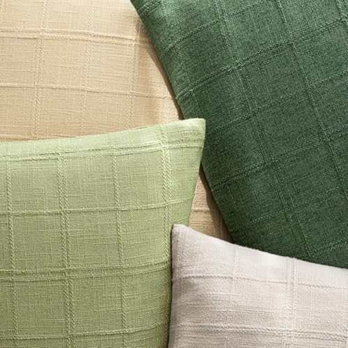 Foindtower Set of 1 Decorative Linen Check Throw Pillow Cover Neutral Farmhouse Vintage Cushion Cover Modern Boho Accent Home Decor for Sofa Chair Couch Bedroom Living Room,16×16 Inch,Forest Green - color: Forest Green, size: 16" x 16" (Pack of 1)