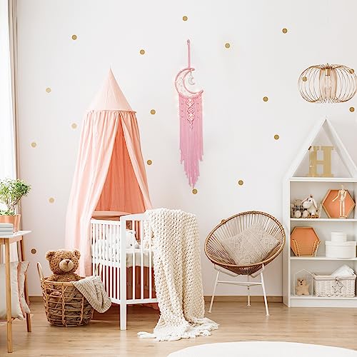 ANROYE Macrame Moon Dream Catcher for Girl, Pink Boho Crescent Dreamcatcher for Bedroom Adult, Handmade Kids Nursery Room Wall Hanging with Star Pendant for Teen, Bohemian Home Decoration Idea - color: Baby Pink, size: Without Light