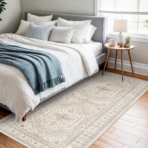 3x6 Runner Rug for Hallway Washable: Non Slip Kitchen Rugs with Rubber Backing Soft Waterproof Wide Mats Stain Resistant Low Pile Carpet for Entryway Bedroom Bathroom Laundry Home Decor Beige/Gray - color: Beige/Gray, size: 3' x 6' (Rectangular)