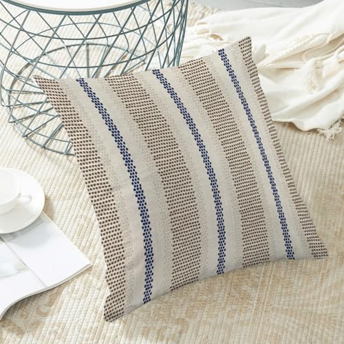 Boho Pillow Covers 16x16 Set of 2 Blue Brown Strips Throw Pillow Covers Outdoor Decoration Modern Abstract Decorative Pillowcase Farmhouse Linen Cushion Case for Home Sofa Couch - color: Boho-sage Blue-brown, size: 16" x 16" (Pack of 2)