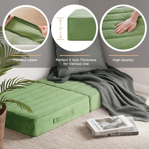 Codi Floor Cushions for Adults, Large Meditation Pillows with Thick Foam and Soft Tufted Covers, Washable Square Seating for Couch and Yoga Sitting, 22×22×5 inch Green - color: Green, size: 22 Inch (Pack of 1)