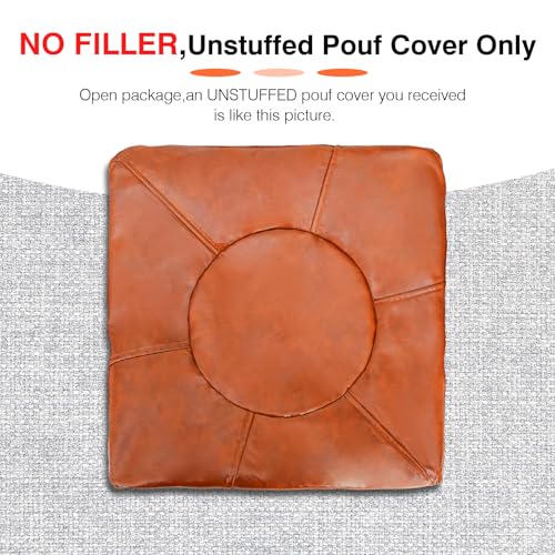 Unstuffed Ottoman Pouf Cover 20 X 15 Inch, Round Pu Leather Foot Stool, Floor Bean Bag(No Filler), Foot Rest with Storage for Living Room/Bedroom/Office, Orange - color: Orange