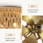 Rattan Light Fixtures Ceiling Mount,4-Lights Boho Flush Mount Ceiling Light with Hand-Woven Shade, 18''Rattan Farmhouse Chandelier for Hallway Bedroom Kitchen Farmhouse Foyer Entryway (Gold) - color: Gold, size: Large