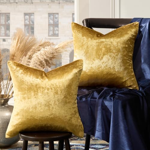 GIGIZAZA Gold Velvet Decorative Throw Pillow Covers,18x18 Pillow Covers for Couch Sofa Bed 2 Pack Soft Cushion Covers - color: Gold, size: 18" x 18" (Pack of 2)