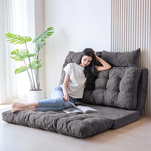 MAXYOYO Folding Sofa Bed, Tufted Bean Bag Bed with Pillows Floor Couch for Adults, Extra Thick and Long Floor Sofa, Twin Couch Bed for Bedroom Living Room, Dark Grey, 39x91 Inch - color: Dark Grey, size: Tufted Twin