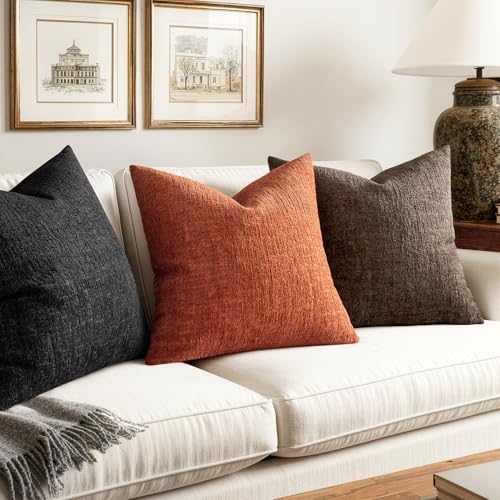 MIULEE Decorative Throw Pillow Covers 20x20 Pack of 2 Black Couch Pillow Covers Soft Cozy Textured Chenille Pillowcases for Home Decor Sofa Living Room Cushion Bedroom - color: Black, size: 20" x 20" (Pack of 2)