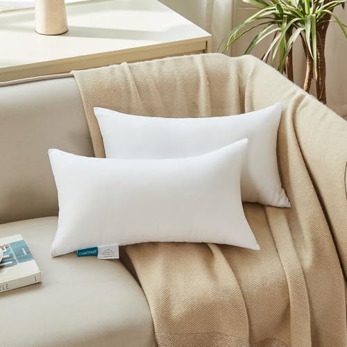 Oubonun 12 x 20 Throw Pillow Inserts - Soft, Plush & Decorative Down Alternative Pillows for Couch Sofa Bed, Machine Washable - White, Pack of 2 - size: 12x20 Inch (Pack of 2)