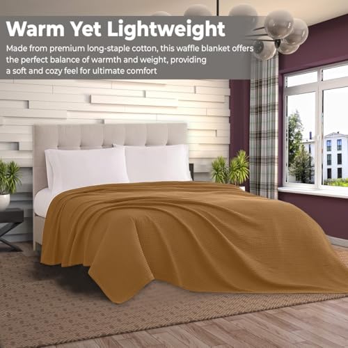 100% Cotton Blankets for Bed - Waffle Weave Blankets for Summer, Lightweight and Breathable Soft Woven Blanket for Spring (Orange, Queen (90" x 90")) - color: Beige, size: Queen (90" x 90")