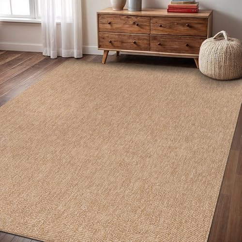 Washable Easy Jute Rug 8x10, Indoor Outdoor Rugs Natural Color Farmhouse Area Rugs for Living Room, Kitchen Rug High Traffic Area, Easy to Clean Solid Boho Woven Design Outside Carpet (8 X 10 Natural) - color: Natural, size: 8' x 10' (Rectangular)