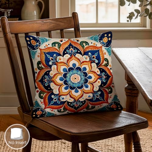 OBSEDE Boho Mandala Throw Pillow Covers Set of 4, 18x18 Inch Blue and Orange Bohemian Decorative Pillow Cases for Couch Sofa, Psychedelic Floral Spiritual Home Decor - color: Boho Spirit Mandala, size: 18" x 18" (Pack of 4)