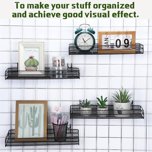 4 Pcs Black Metal Grid Wall Baskets with Hooks Hanging Wire Mesh Basket for Gridwall Wall Mounted Storage Organizer for Home Kitchen Organizing Display - size: Large